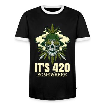 It's 420 Somewhere Cannabis Weed Smoking THC Ganja - Männer Kontrast-T-Shirt - Schwarz/Weiß - Vorne - AI Model Female 172 light (172cm) & AI Model Male 178 light (178cm)