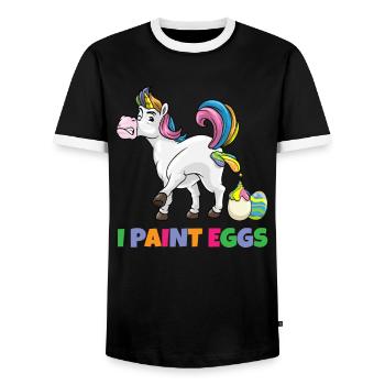 I Paint Eggs Funny Easter Unicorn Easter Eggs - Men's Ringer Shirt - black/white - Front - AI Model Female 172 light (172cm) & AI Model Male 178 light (178cm)