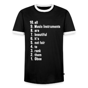Drôles de musiciens Dictons Instrument de musique Hautbois - T-shirt contrasté Homme - noir/blanc - Devant - AI Model Female 172 light (172cm) & AI Model Male 178 light (178cm)