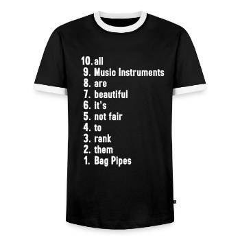Drôles de musiciens Dictons Instruments de musique Cornemuse - T-shirt contrasté Homme - noir/blanc - Devant - AI Model Female 172 light (172cm) & AI Model Male 178 light (178cm)