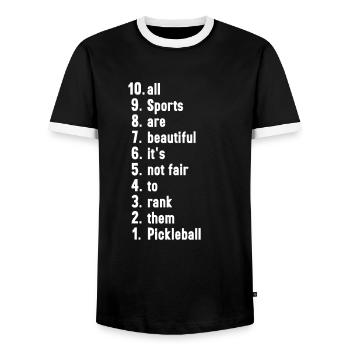 Funny Sports Quotes Pickleball Lover Gift - Men's Ringer Shirt - black/white - Front - AI Model Female 172 light (172cm) & AI Model Male 178 light (178cm)