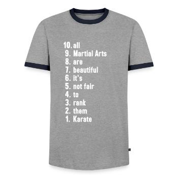 Funny Karate Quotes Martial Artist Gift - Men's Ringer Shirt - grey/navy  - Front - AI Model Female 172 light (172cm) & AI Model Male 178 light (178cm)