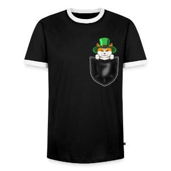 funny St. Paddy's Day cat lover irish party gift - Men's Ringer Shirt - black/white - Front - AI Model Female 172 light (172cm) & AI Model Male 178 light (178cm)