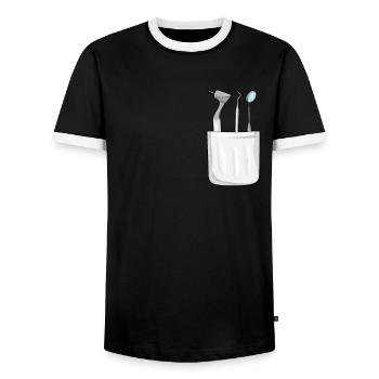 T-shirt dentiste avec dentisterie de poche thoracique - T-shirt contrasté Homme - noir/blanc - Devant - AI Model Female 172 light (172cm) & AI Model Male 178 light (178cm)