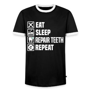 Manger SLeep Réparation des dents Répéter Cadeau Dentiste - T-shirt contrasté Homme - noir/blanc - Devant - AI Model Female 172 light (172cm) & AI Model Male 178 light (178cm)
