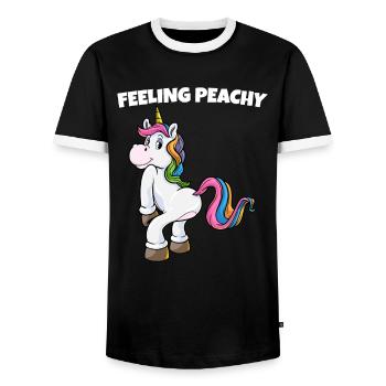 Feelin Peaches Einhorn Lustige Sprüche - Männer Kontrast-T-Shirt - Schwarz/Weiß - Vorne - AI Model Female 172 light (172cm) & AI Model Male 178 light (178cm)