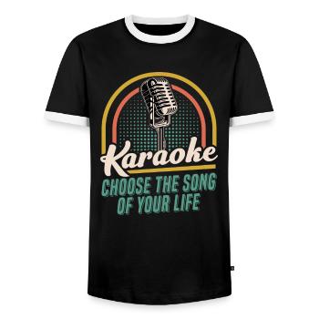 Karaoké Chanteur Chanteur Musicien Karaoké Party - T-shirt contrasté Homme - noir/blanc - Devant - AI Model Female 172 light (172cm) & AI Model Male 178 light (178cm)