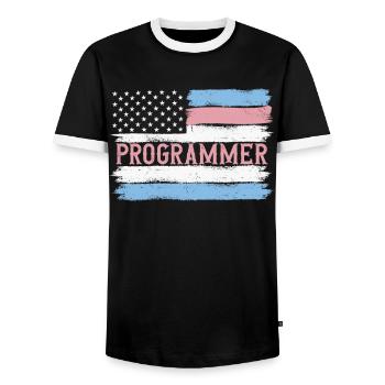 US Pride Web Developer Informatics Gift Idea - Men's Ringer Shirt - black/white - Front - AI Model Female 172 light (172cm) & AI Model Male 178 light (178cm)