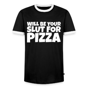 Adult Humor Ironic Perv Pizza Lover Gift - Men's Ringer Shirt - black/white - Front - AI Model Female 172 light (172cm) & AI Model Male 178 light (178cm)