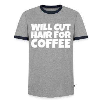 Coiffeur Barbier Coiffeur Café Amoureux Cadeau - T-shirt contrasté Homme - gris/marine  - Devant - AI Model Female 172 light (172cm) & AI Model Male 178 light (178cm)