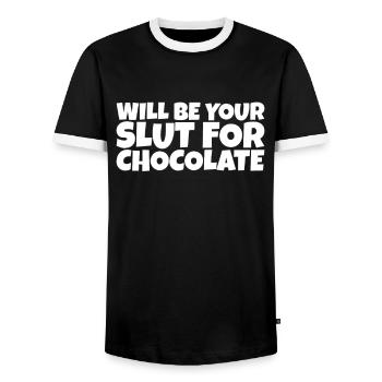 Adult Humor Ironic Perv Chocolate Lover Gift - Men's Ringer Shirt - black/white - Front - AI Model Female 172 light (172cm) & AI Model Male 178 light (178cm)