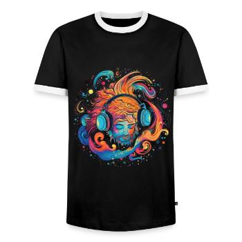 Man with headphones, listening to music - Men's Ringer Shirt - black/white - Front - AI Model Female 172 light (172cm) & AI Model Male 178 light (178cm)