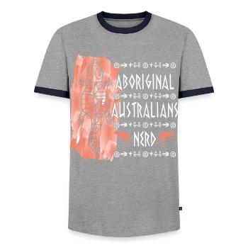Aboriginal Australians Nerd - Men's Ringer Shirt - grey/navy  - Front - AI Model Female 172 light (172cm) & AI Model Male 178 light (178cm)