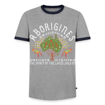 Aboriginal Spirit of Land - Men's Ringer Shirt - grey/navy  - Front - AI Model Female 172 light (172cm) & AI Model Male 178 light (178cm)