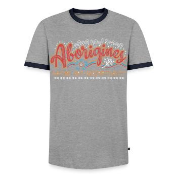 Aboriginal Nature - Men's Ringer Shirt - grey/navy  - Front - AI Model Female 172 light (172cm) & AI Model Male 178 light (178cm)