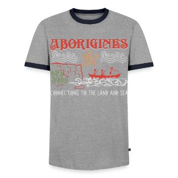 Aboriginal Connections - Men's Ringer Shirt - grey/navy  - Front - AI Model Female 172 light (172cm) & AI Model Male 178 light (178cm)