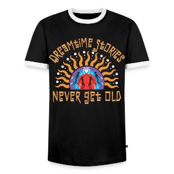 Stories Never Get Old - Men's Ringer Shirt - black/white - Front - AI Model Female 172 light (172cm) & AI Model Male 178 light (178cm)