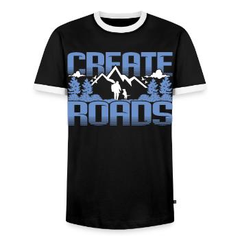 Create roads - Men's Ringer Shirt - black/white - Front - AI Model Female 172 light (172cm) & AI Model Male 178 light (178cm)