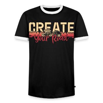 Create your road - Men's Ringer Shirt - black/white - Front - AI Model Female 172 light (172cm) & AI Model Male 178 light (178cm)
