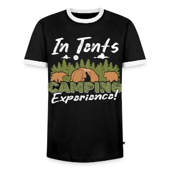 In tents camping experience! - Men's Ringer Shirt - black/white - Front - AI Model Female 172 light (172cm) & AI Model Male 178 light (178cm)