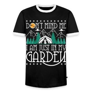 Don't mind me I am just in my garden - Men's Ringer Shirt - black/white - Front - AI Model Female 172 light (172cm) & AI Model Male 178 light (178cm)