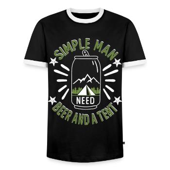 simple man Need beer and a tent - Men's Ringer Shirt - black/white - Front - AI Model Female 172 light (172cm) & AI Model Male 178 light (178cm)