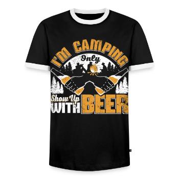 I'm camping Only show up with beer - Männer Kontrast-T-Shirt - Schwarz/Weiß - Vorne - AI Model Female 172 light (172cm) & AI Model Male 178 light (178cm)