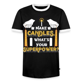 Ich mache Kerzen, was ist deine Superkraft? - Männer Kontrast-T-Shirt - Schwarz/Weiß - Vorne - AI Model Female 172 light (172cm) & AI Model Male 178 light (178cm)