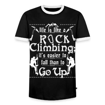 life is like a rock climbing - Men's Ringer Shirt - black/white - Front - AI Model Female 172 light (172cm) & AI Model Male 178 light (178cm)