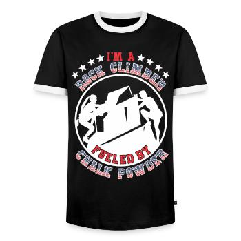 Ich bin ein Kletterer, der von Kreidepulver angetrieben wird - Männer Kontrast-T-Shirt - Schwarz/Weiß - Vorne - AI Model Female 172 light (172cm) & AI Model Male 178 light (178cm)