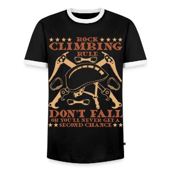 Règle de l’escalade : n’échouez pas - T-shirt contrasté Homme - noir/blanc - Devant - AI Model Female 172 light (172cm) & AI Model Male 178 light (178cm)