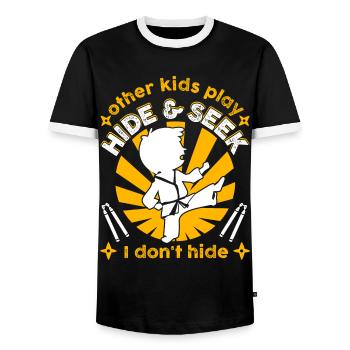 Other kids play hide & seek I don't hide - Men's Ringer Shirt - black/white - Front - AI Model Female 172 light (172cm) & AI Model Male 178 light (178cm)