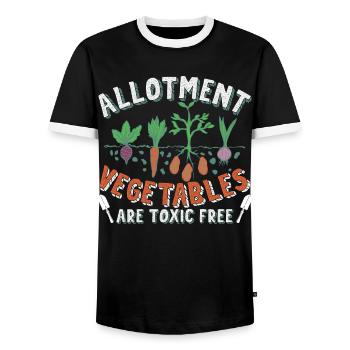 Kleingartengemüse ist giftfrei - Männer Kontrast-T-Shirt - Schwarz/Weiß - Vorne - AI Model Female 172 light (172cm) & AI Model Male 178 light (178cm)
