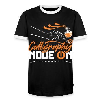 Kalligrafie-Modus ein - Männer Kontrast-T-Shirt - Schwarz/Weiß - Vorne - AI Model Female 172 light (172cm) & AI Model Male 178 light (178cm)