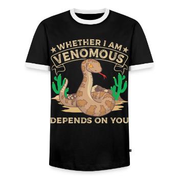 Ob ich giftig bin, hängt von dir ab - Männer Kontrast-T-Shirt - Schwarz/Weiß - Vorne - AI Model Female 172 light (172cm) & AI Model Male 178 light (178cm)