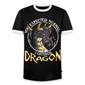 Sie haben normal erwartet. Ich bot den Drachen an - Männer Kontrast-T-Shirt - Schwarz/Weiß - Vorne - AI Model Female 172 light (172cm) & AI Model Male 178 light (178cm)