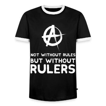 anarchy - Men's Ringer Shirt - black/white - Front - AI Model Female 172 light (172cm) & AI Model Male 178 light (178cm)