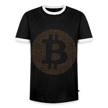 Bitcoin Kryptowährung Krypto Binär Orange - Männer Kontrast-T-Shirt - Schwarz/Weiß - Vorne - AI Model Female 172 light (172cm) & AI Model Male 178 light (178cm)