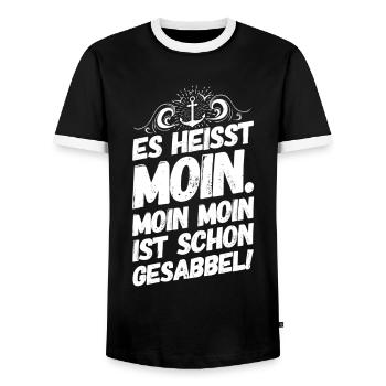 Plattdeutsch Spruch Sprüche Norddeutschland Moin - Männer Kontrast-T-Shirt - Schwarz/Weiß - Vorne - AI Model Female 172 light (172cm) & AI Model Male 178 light (178cm)