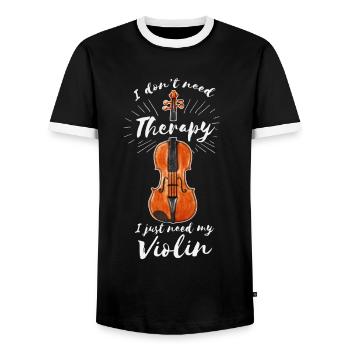 Violin violin violin player saying therapy - Men's Ringer Shirt - black/white - Front - AI Model Female 172 light (172cm) & AI Model Male 178 light (178cm)