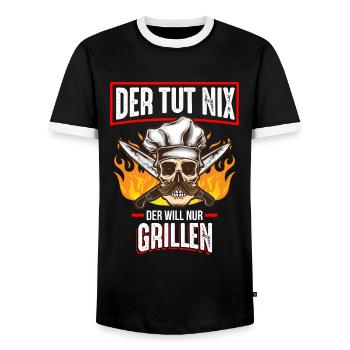 Der tut nix Der will nur Grillen - Männer Kontrast-T-Shirt - Schwarz/Weiß - Vorne - AI Model Female 172 light (172cm) & AI Model Male 178 light (178cm)
