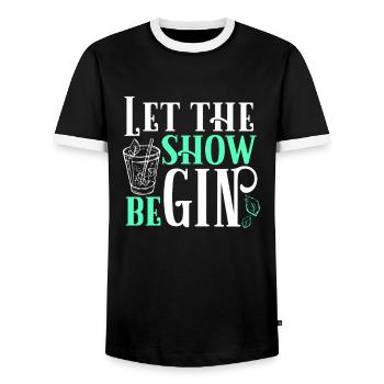 gin - Men's Ringer Shirt - black/white - Front - AI Model Female 172 light (172cm) & AI Model Male 178 light (178cm)