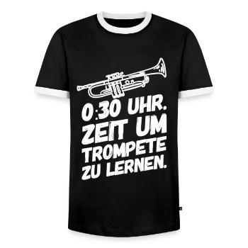 Trompete Trompeten Trompeter Zeit - Männer Kontrast-T-Shirt - Schwarz/Weiß - Vorne - AI Model Female 172 light (172cm) & AI Model Male 178 light (178cm)