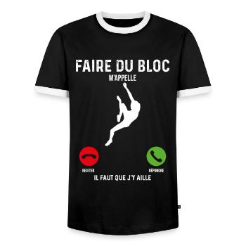 Faire du bloc Idée cadeau murale d'escalade - Men's Ringer Shirt - black/white - Front - AI Model Female 172 light (172cm) & AI Model Male 178 light (178cm)