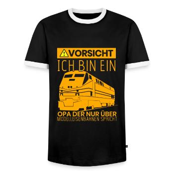Opa der nur über Modelleisenbahn spricht - Männer Kontrast-T-Shirt - Schwarz/Weiß - Vorne - AI Model Female 172 light (172cm) & AI Model Male 178 light (178cm)