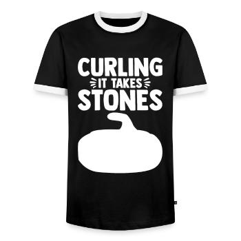 Curling it Takes Stones Curler Curling Stone - Men's Ringer Shirt - black/white - Front - AI Model Female 172 light (172cm) & AI Model Male 178 light (178cm)