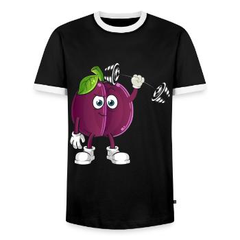 Vegan Vegan Bodybuilding Champignon Prune - T-shirt contrasté Homme - noir/blanc - Devant - AI Model Female 172 light (172cm) & AI Model Male 178 light (178cm)