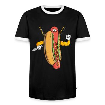 Hot Dog Ninja Karate Warrior Japan Geschenk - Männer Kontrast-T-Shirt - Schwarz/Weiß - Vorne - AI Model Female 172 light (172cm) & AI Model Male 178 light (178cm)