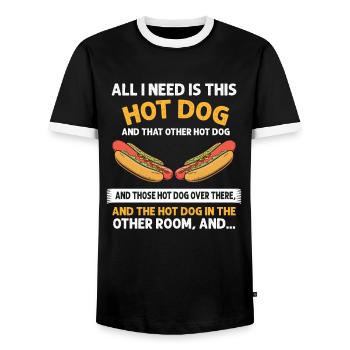 Day and Night Hot Dog Food Gift FastFood - Men's Ringer Shirt - black/white - Front - AI Model Female 172 light (172cm) & AI Model Male 178 light (178cm)