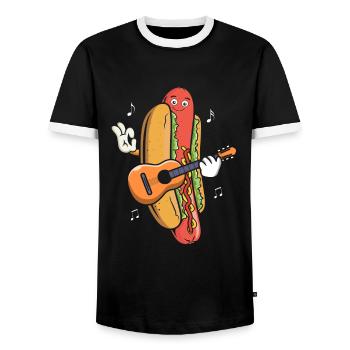 Guitarist Guitar Hot Dog Musician Guitar Hotdog - Men's Ringer Shirt - black/white - Front - AI Model Female 172 light (172cm) & AI Model Male 178 light (178cm)
